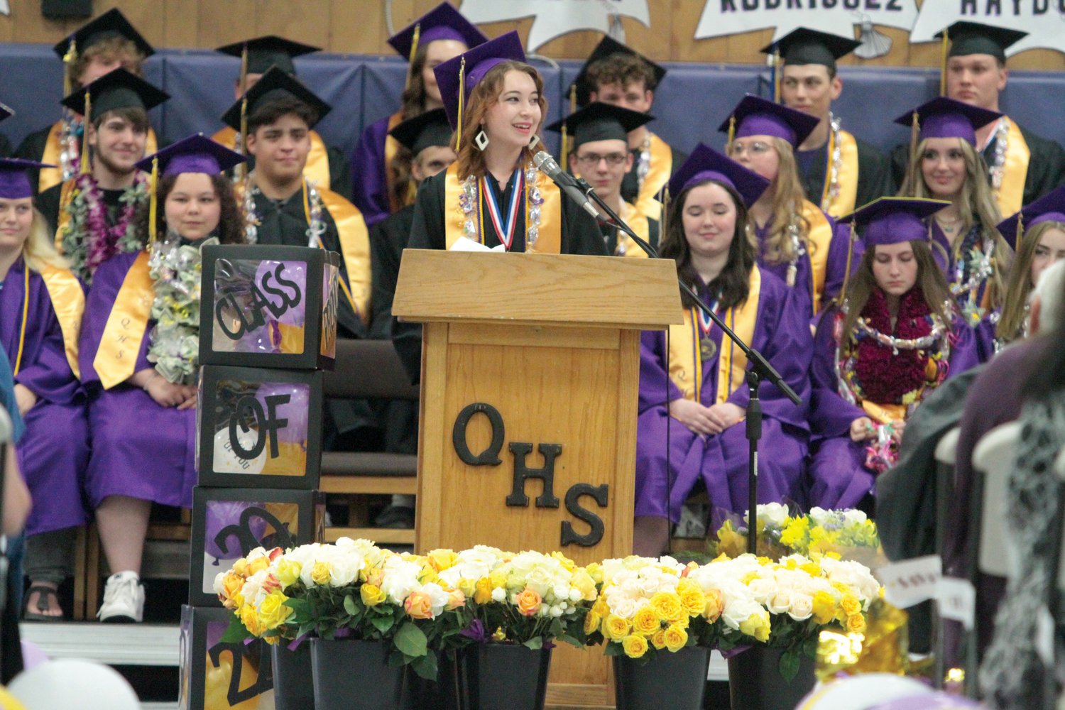 Eryn Grace Munn, one of the school’s co-valedictorians, speaks during commencement.